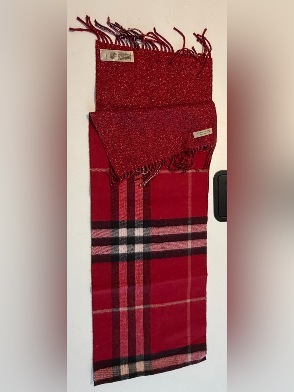 Burberry Metallic Red Plaid Classic Scarf - Picture 1 of 4